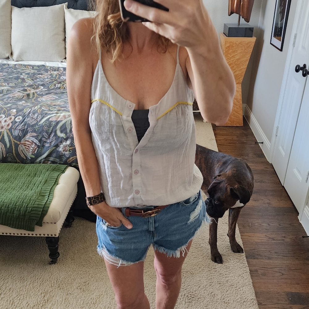Lucca Couture Gray And Yellow Summer Tank Top
